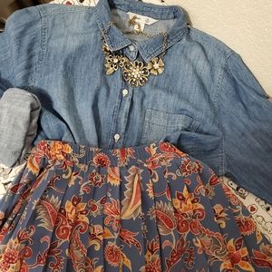 Vtg Paisley Pleated Skirt
